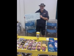 Barry Steels with the cheque at Stafford Bike Show