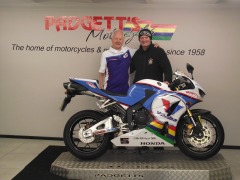 Barry Steels collects the Bruce Anstey Replica Honda CBR600RR from Clive Padgett